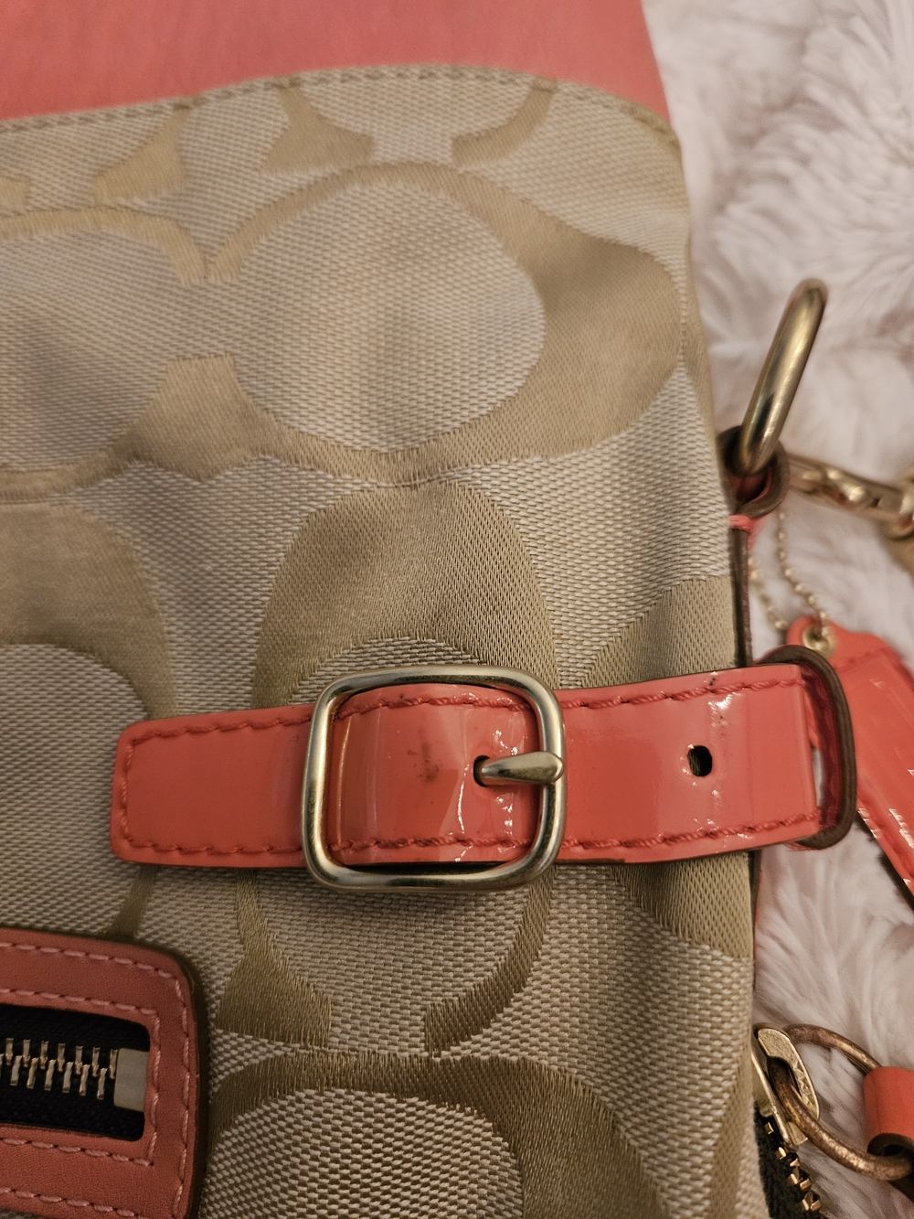 Y2K✨️Coach Bonnie Foldover Canvas Tote w/ Coral Trim - Picture 12 of 16